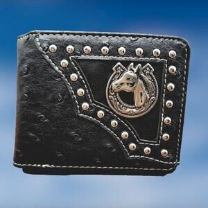 Horse logo Western wallet mens Bifold black short faux leather